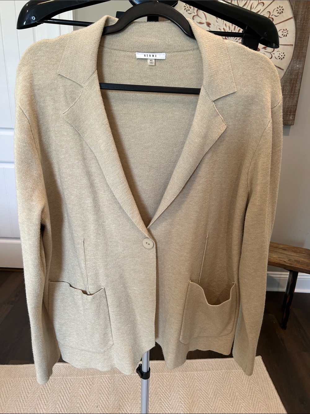 Sioni Knit Single-Button Blazer in Light Beige /light for those mildly cool days